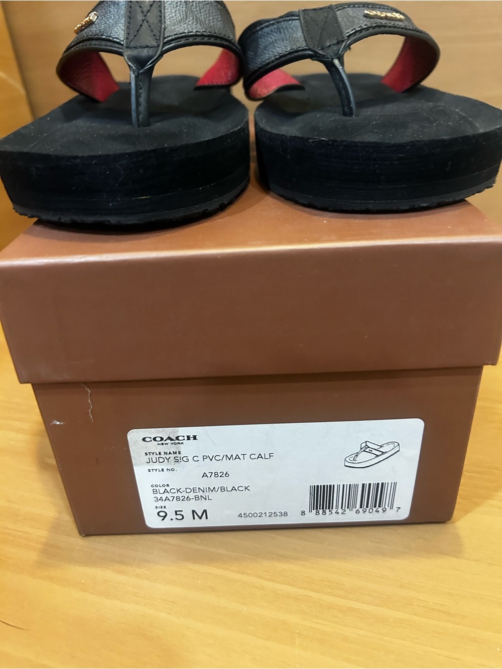 Coach Black Thong Sandals with Red Lining and Gold Logo - Picture 2 of 5